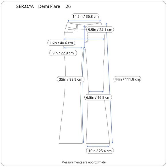 SER.O.YA Demi Mid Rise Flare Leg Denim Blue Jeans Retro 26 - Picture 15 of 16